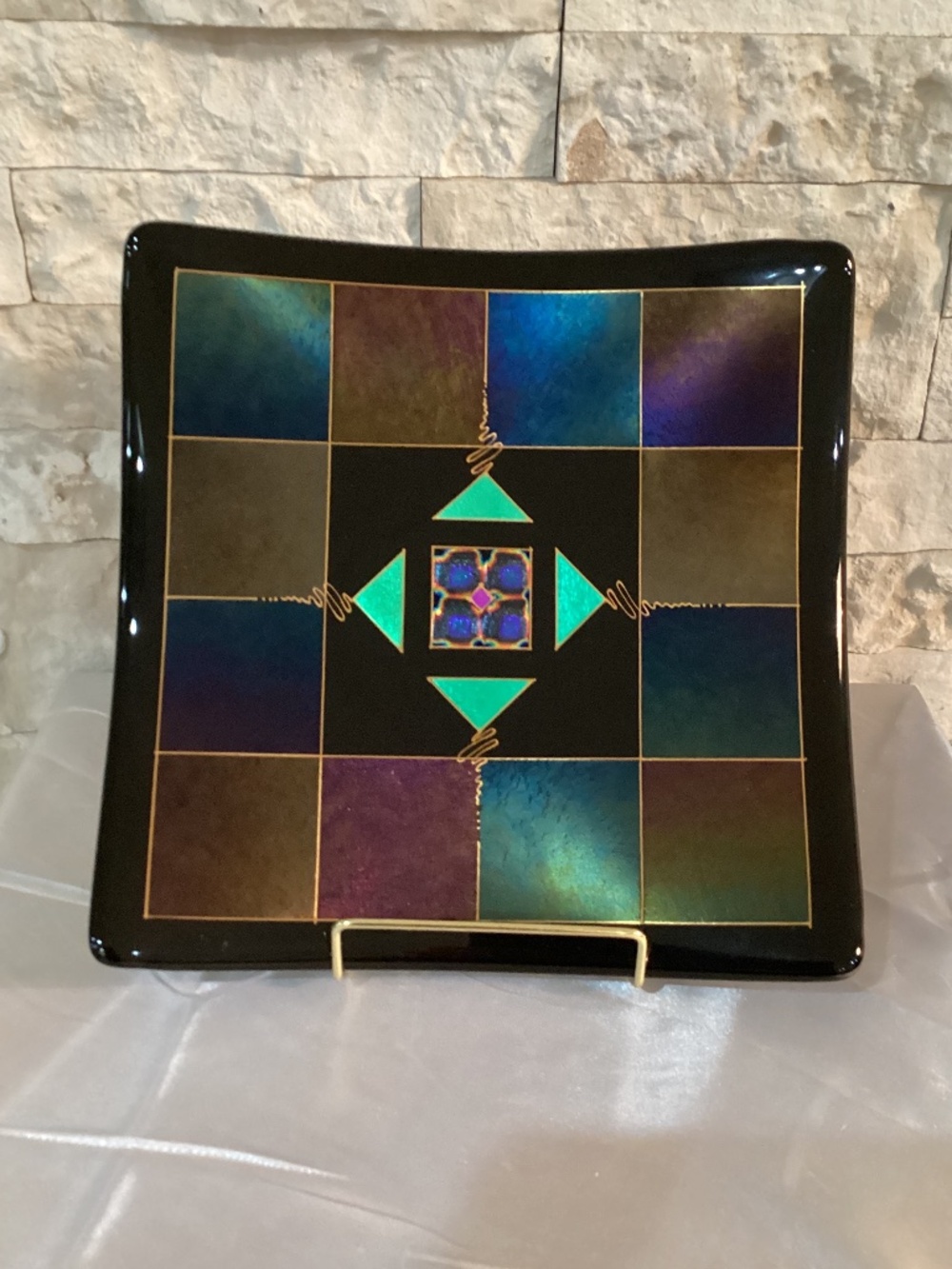 Vintage Barrett Glass Studio Signed 2005 Postmodern Dichroic Art Glass Plate 9”